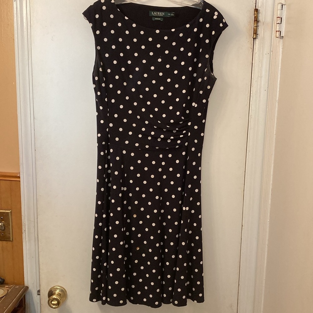Lauren Ralph Lauren Navy Polka Dot Mini Dress - Picture 8 of 11